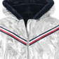 Jaqueta Tommy Hilfiger Big Girl com capuz metálico e acabamento em pele sintética, tamanho 12-14, prata