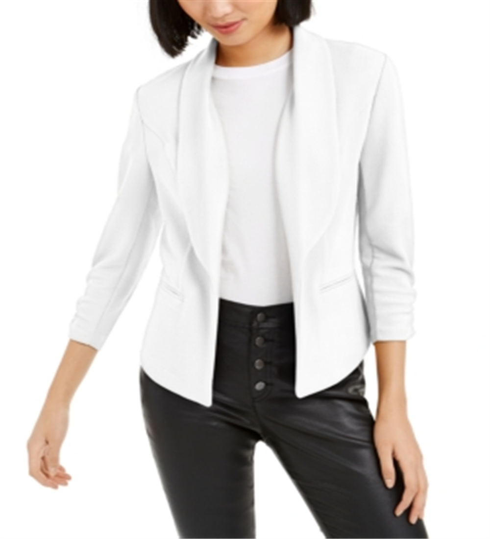 Blazer feminino Bar III de malha crepe com manga franzida, branco, tamanho extragrande