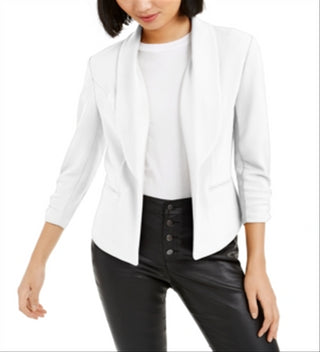 Blazer feminino Bar III de malha crepe com manga franzida, branco, tamanho extragrande