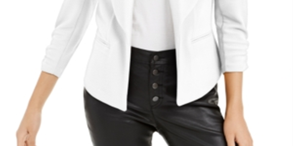 Blazer feminino Bar III de malha crepe com manga franzida, branco, tamanho extragrande