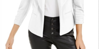 Blazer feminino Bar III de malha crepe com manga franzida, branco, tamanho extragrande