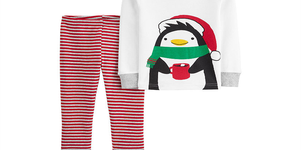 Conjunto de pijamas de algodão para meninos Carter's Baby Boy, 2 peças, pinguim, branco, tamanho 18 meses