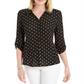 Camisa feminina Charter Club com estampa de bolinhas e botões, preta, tamanho grande