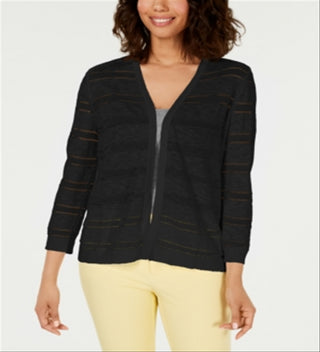Cardigan feminino listrado Pointelle Charter Club, preto, tamanho extragrande