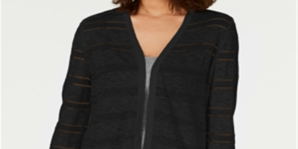 Cardigan feminino listrado Pointelle Charter Club, preto, tamanho extragrande