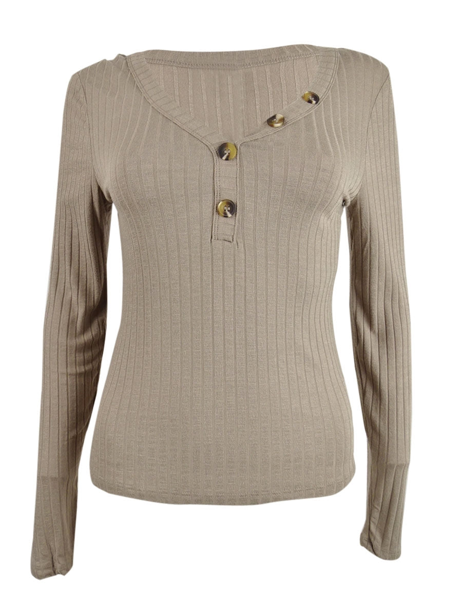 Blusa Henley Canelada Pink Rose Junior Marrom Tamanho P