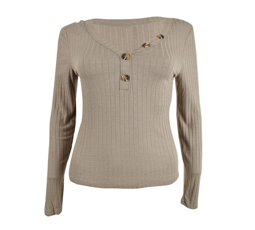 Blusa Henley Canelada Pink Rose Junior Marrom Tamanho P