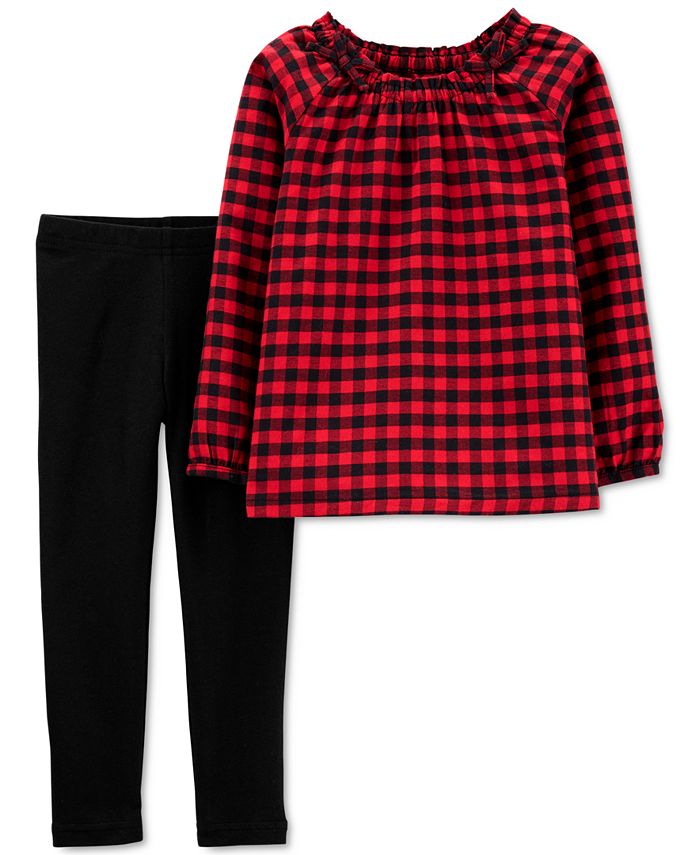 Conjunto de blusa e legging Carter's Baby Girl's Buffalo Check Twill, vermelho, tamanho 18 meses