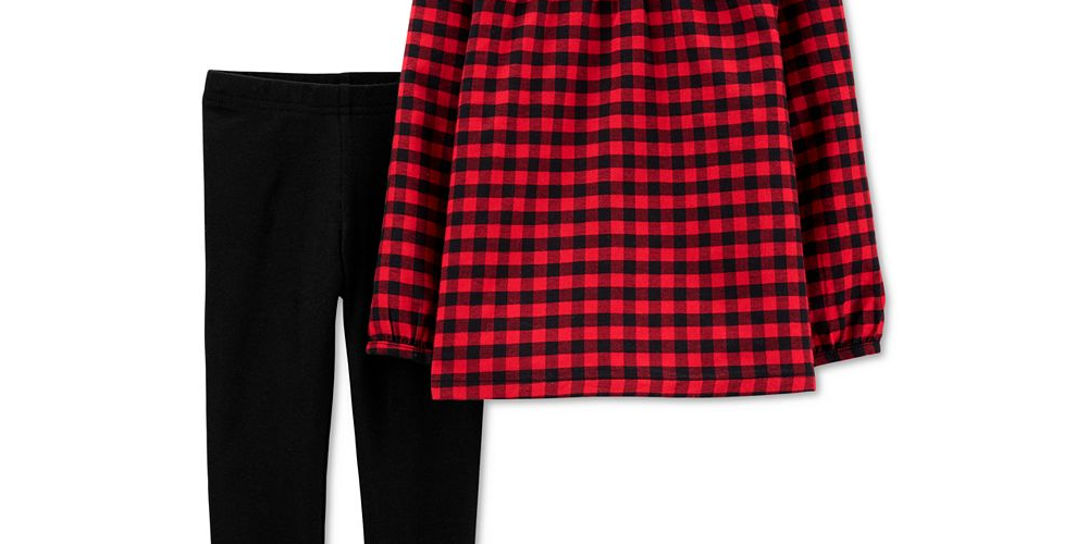 Conjunto de blusa e legging Carter's Baby Girl's Buffalo Check Twill, vermelho, tamanho 18 meses