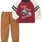 Conjunto de camiseta e calça jogger de sarja com apliques de bulldozer da Kids Headquarters para meninos, 2 peças, on the Move, marrom e cinza, tamanho 5