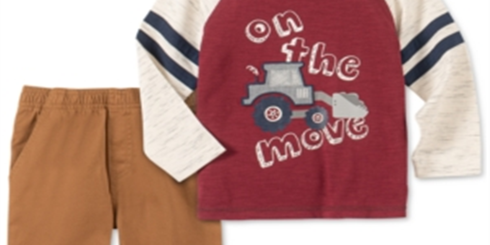 Conjunto de camiseta e calça jogger de sarja com apliques de bulldozer da Kids Headquarters para meninos, 2 peças, on the Move, marrom e cinza, tamanho 5