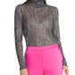 Blusa feminina Rachel Roy com gola alta plissada metálica, tamanho pequeno, prata