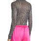 Blusa feminina Rachel Roy com gola alta plissada metálica, tamanho pequeno, prata