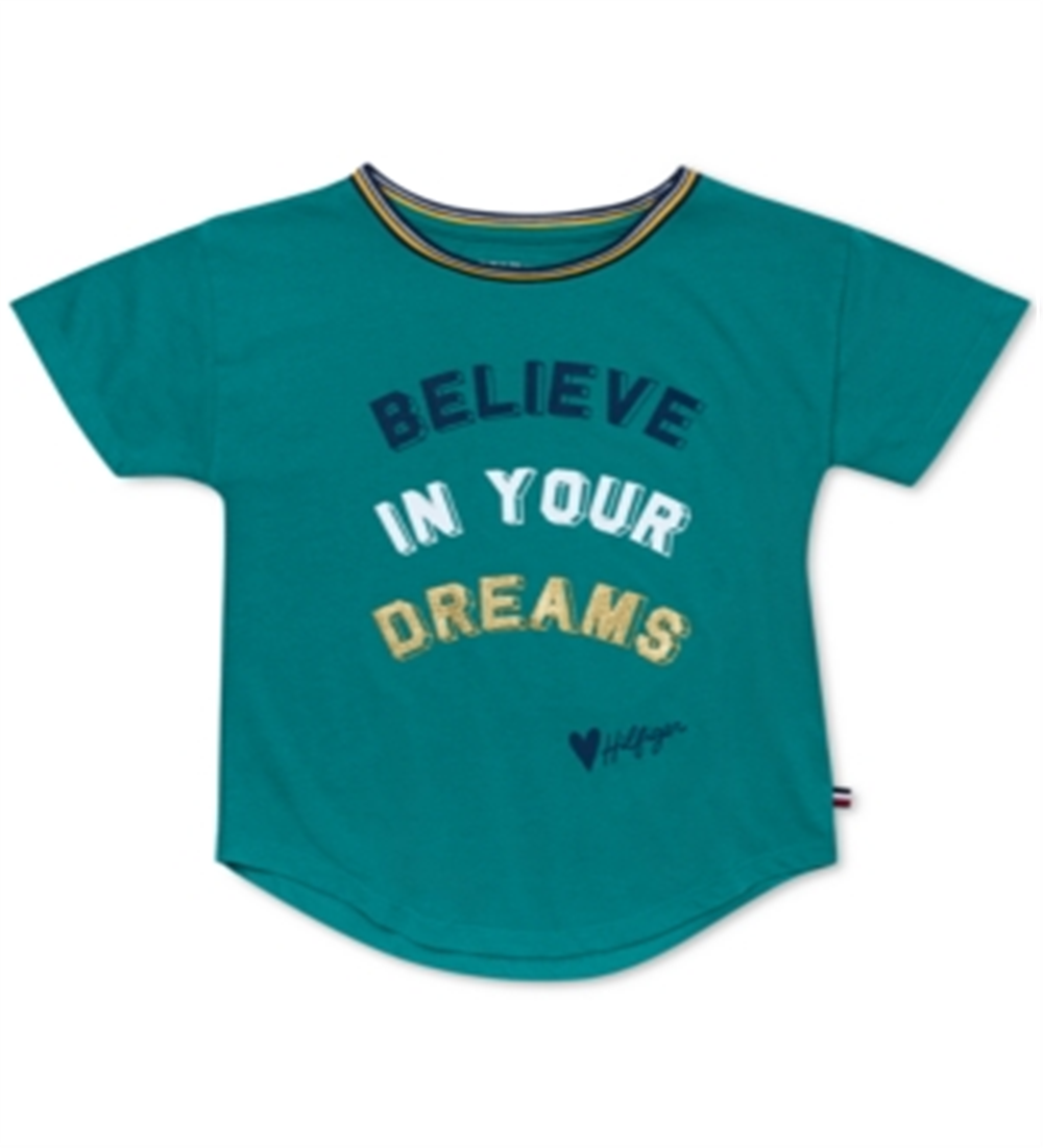 Camiseta Tommy Hilfiger Big Girl's Believe in Your Dreams Verde Tamanho 8-10