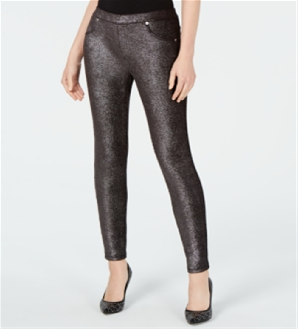 Leggings femininas Michael Kors com estampa de folha metálica, cinza, tamanho pequeno