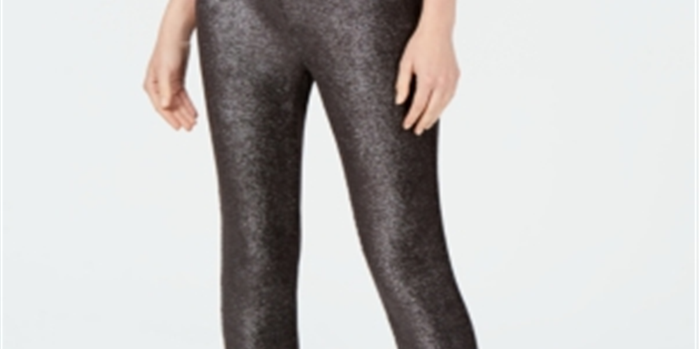 Leggings femininas Michael Kors com estampa de folha metálica, cinza, tamanho pequeno