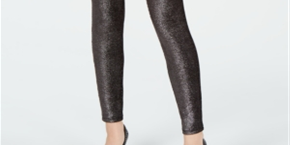 Leggings femininas Michael Kors com estampa de folha metálica, cinza, tamanho pequeno