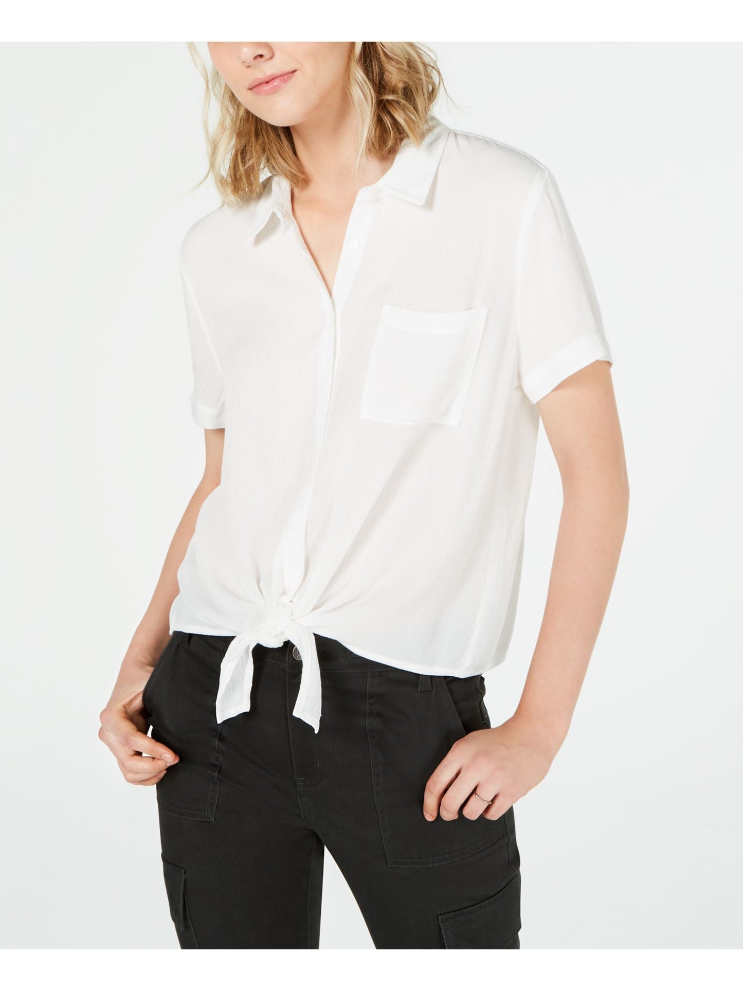 Blusa feminina Hippie Rose de manga curta com gola e botões, branca, tamanho grande