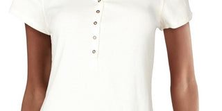 Common Stitch Junior's Button Placket Short Sleeve T-Shirt White Size Large