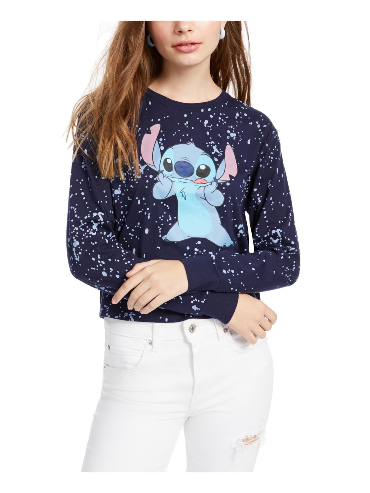 Camiseta estampada de gola redonda e manga comprida Stitch Splatter da Disney Junior, tamanho grande, azul