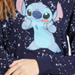 Camiseta estampada de gola redonda e manga comprida Stitch Splatter da Disney Junior, tamanho grande, azul