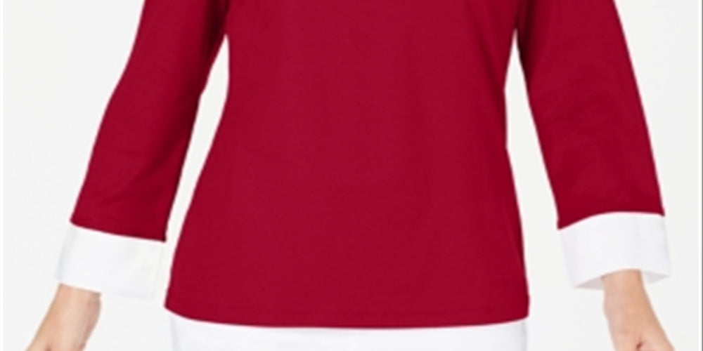 Blusa feminina Karen Scott de algodão com camadas, vermelha, tamanho pequeno