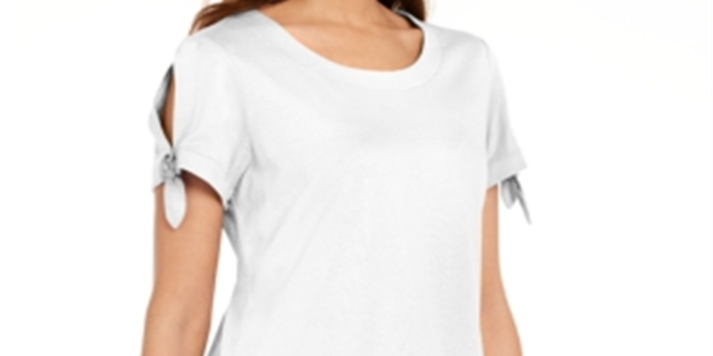 Camiseta feminina Karen Scott com manga amarrada, branca, tamanho XX-G