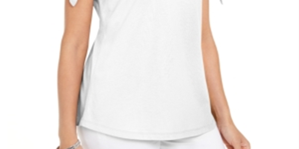 Camiseta feminina Karen Scott com manga amarrada, branca, tamanho XX-G