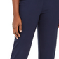 Calça capri feminina com tachas e acabamento em crochê JM Collection, azul, tamanho pequeno