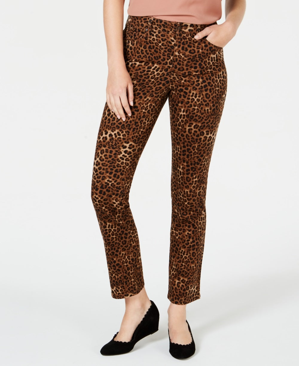 Calça jeans feminina Lexington com estampa animal, perna reta, marrom, tamanho 6, Charter Club