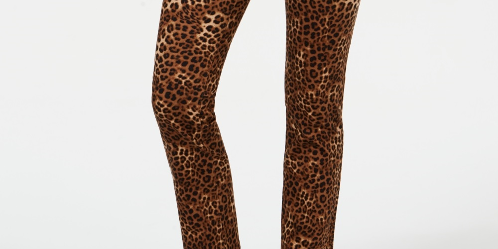 Calça jeans feminina Lexington com estampa animal, perna reta, marrom, tamanho 6, Charter Club