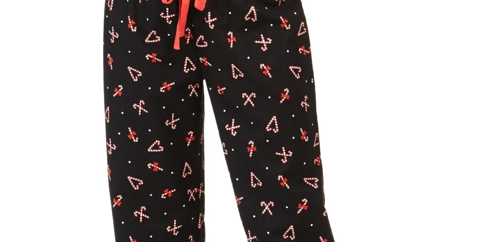 Calça de pijama feminina Jenni de flanela estampada em algodão, preta, tamanho P