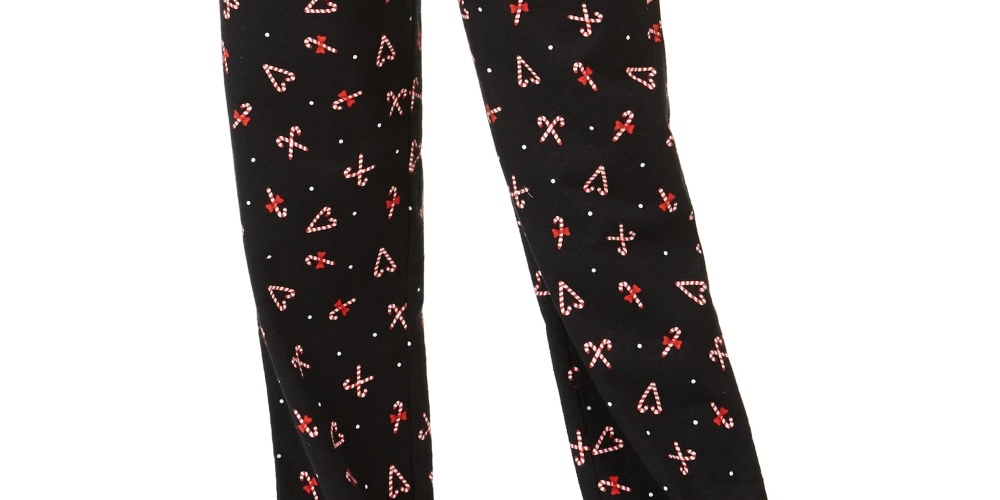 Calça de pijama feminina Jenni de flanela estampada em algodão, preta, tamanho P