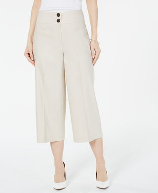 Calça de linho feminina Alfani, perna larga, bege, tamanho 10, pequena