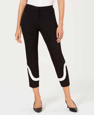 Calça feminina Alfani com zíper e blocos de cores para usar no trabalho, preta, tamanho 12, pequena