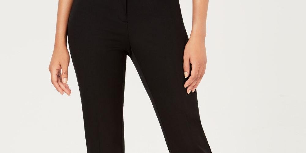 Calça feminina Alfani com zíper e blocos de cores para usar no trabalho, preta, tamanho 12, pequena