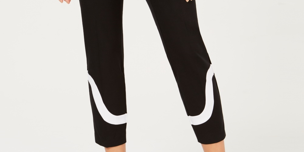 Calça feminina Alfani com zíper e blocos de cores para usar no trabalho, preta, tamanho 12, pequena