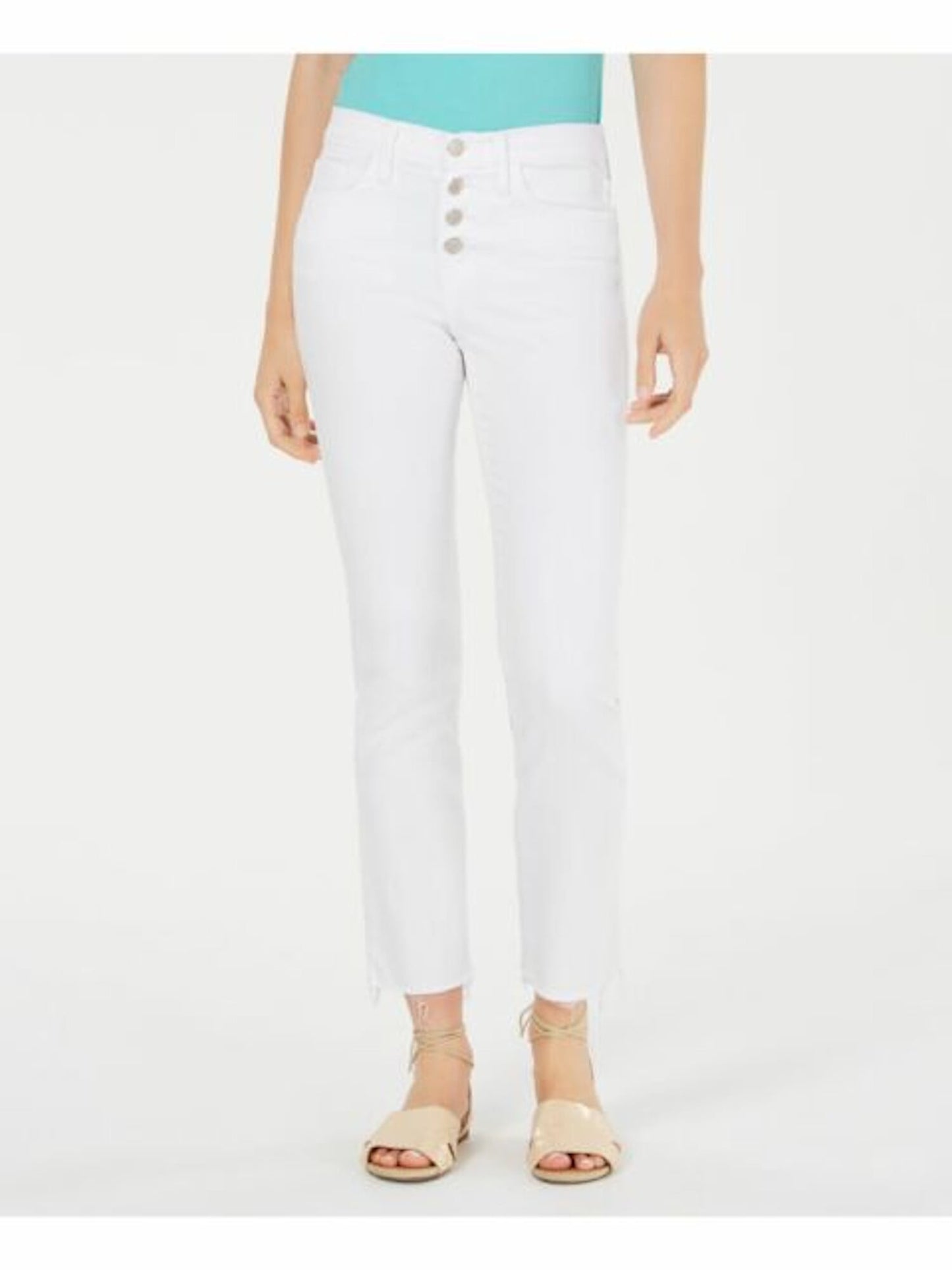 Flying Monkey Women's Button Fly Raw Hem Straight Leg Jeans White Size 29