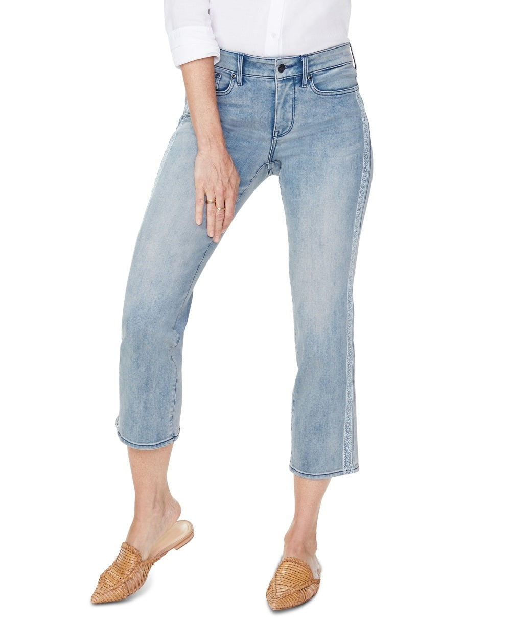Calça jeans feminina NYDJ Marilyn com listras de renda e perna reta, azul, tamanho 18