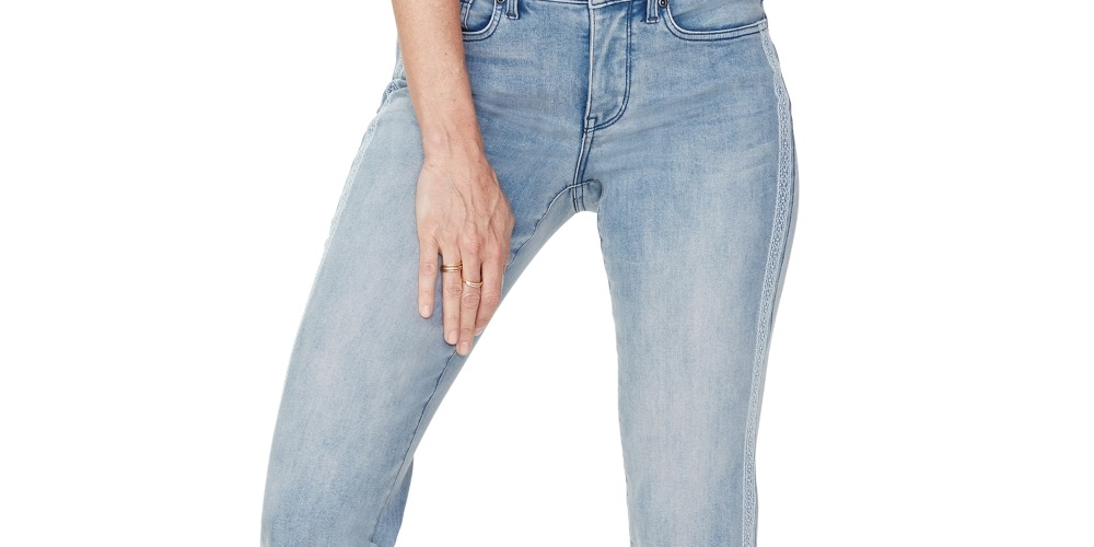 Calça jeans feminina NYDJ Marilyn com listras de renda e perna reta, azul, tamanho 18