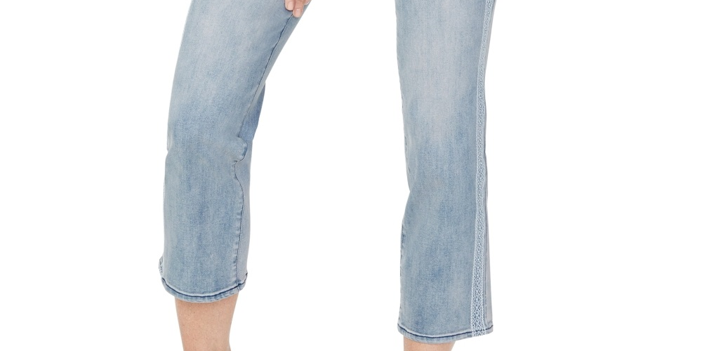 Calça jeans feminina NYDJ Marilyn com listras de renda e perna reta, azul, tamanho 18