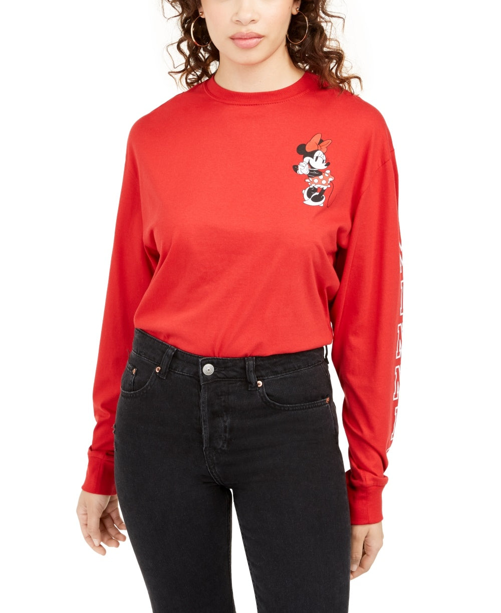 Camiseta estampada da Minnie Mouse da Disney Junior, vermelha, tamanho médio