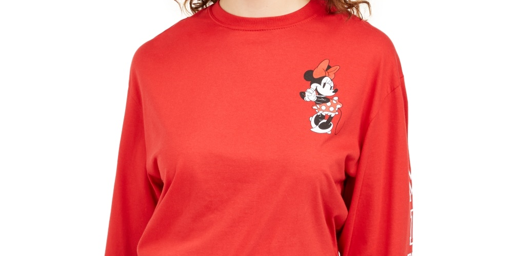 Camiseta estampada da Minnie Mouse da Disney Junior, vermelha, tamanho médio