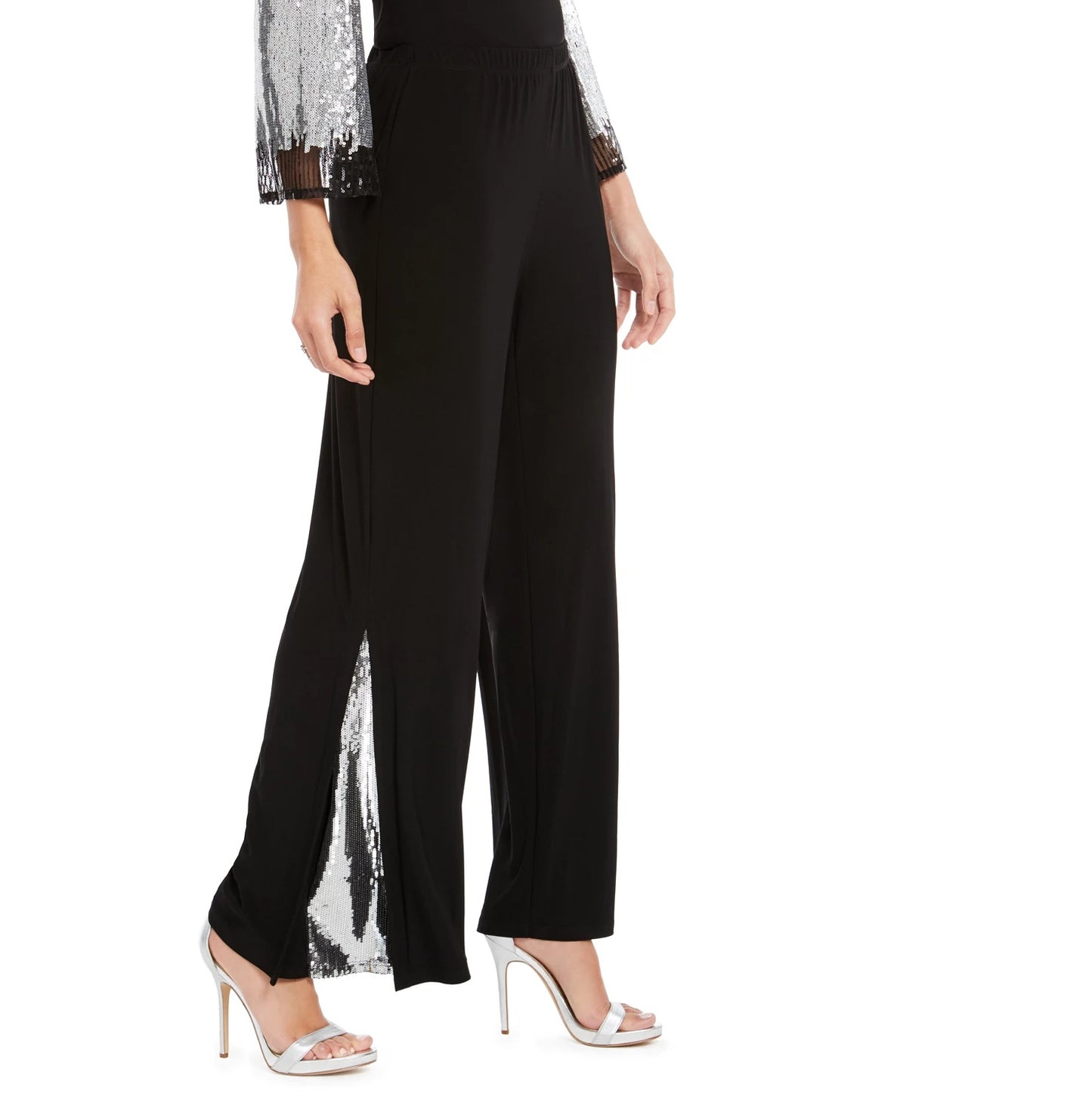 Calça de festa feminina MSK com lantejoulas e perna larga, tamanho pequeno GG