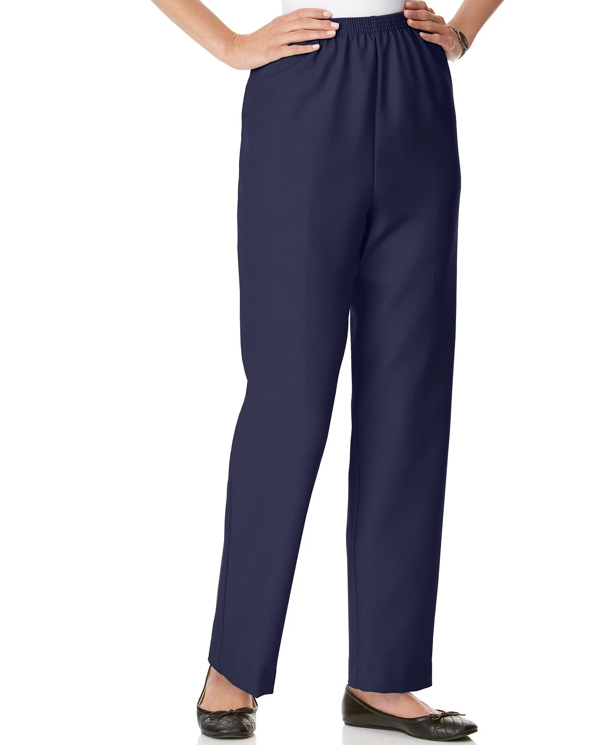 Calça feminina Alfred Dunner Classics com perna reta, azul marinho, tamanho 16