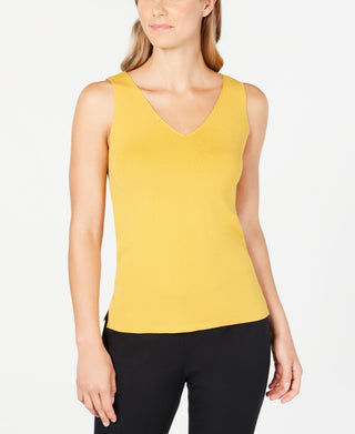Regata feminina Anne Klein de malha de algodão misto, amarela, tamanho XS