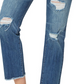 Calça jeans feminina Numero rasgada, cintura alta, bainha desfiada, azul, tamanho 31
