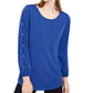 Blusa feminina NY Collection com mangas divididas, azul, tamanho pequeno e pequeno