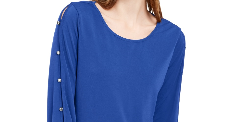 Blusa feminina NY Collection com mangas divididas, azul, tamanho pequeno e pequeno