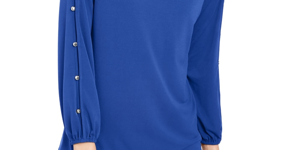 Blusa feminina NY Collection com mangas divididas, azul, tamanho pequeno e pequeno